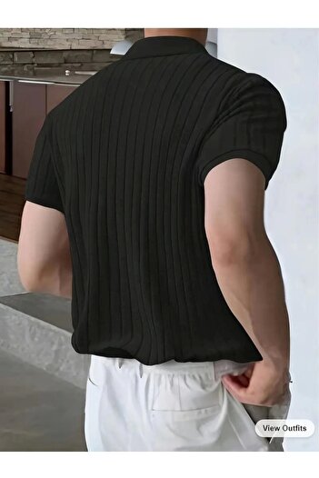 stiledavet online store Men's Short Sleeve Collared Collar Buttoned Knitwear Blouse