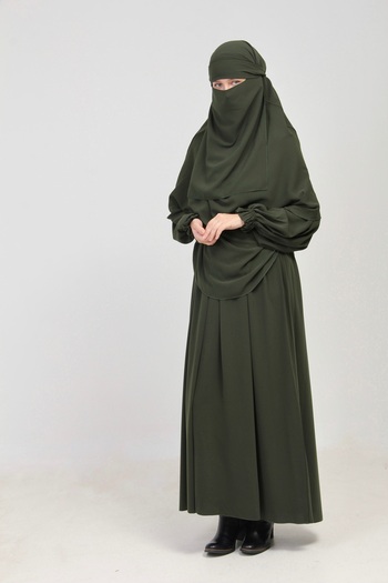 Altobeh Abaya Set - 3 Piece Set - Ruffled Sleeve Belted Sheet Veil Set