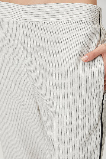 Barine Pantaloni de in Lino cu dungi alb/negru