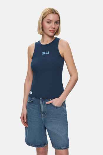 UCLA Γυναικείο μπλουζάκι Salinas Navy Blue με κέντημα με μηδενικό μανίκι