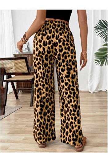 Viyamo New Season Women's Elastic Waist Leopard Pattern Comfortable Single Jersey Trousers