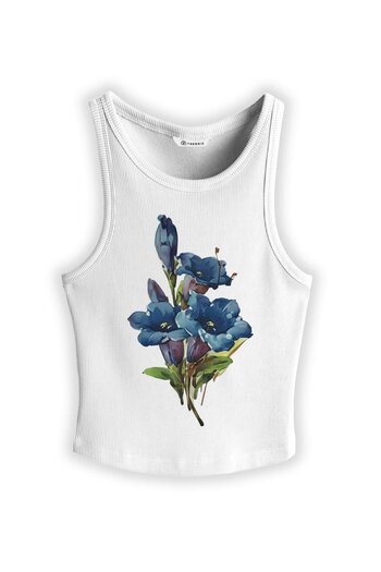 Trendiz Women's Blue Flowers Strappy Tank Top White 9013