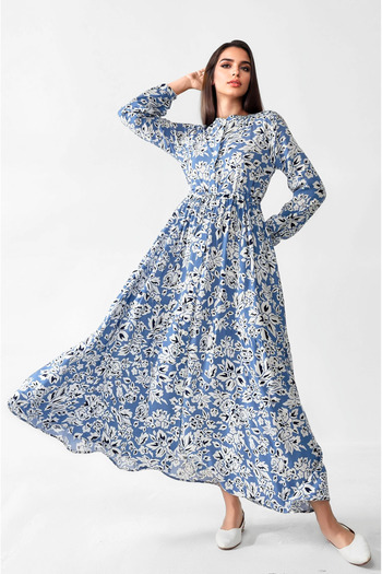 Hiccup Shirt Collar Patterned Viscose Modest Dress