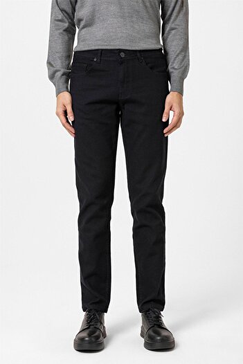 SÜVARİ Siyah Slim Fit Armürlü Kanvas Pantolon