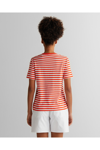 Gant Kadın Turuncu Regular Fit Bisiklet Yaka Çizgili T-Shirt