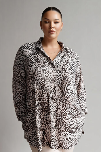 Hanezza Leopard Touch of Her Elegance: Plus Size Women's Cotton Viscose Shirt/tunique