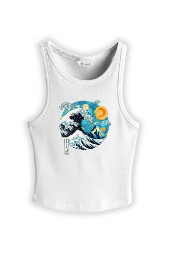 Trendiz Women's Hokkaido Van Gogh Strappy Tank Top White 9013