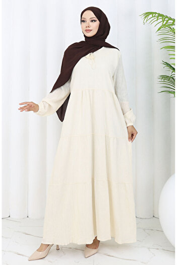 sefamerve Viscose Linen Dress 4079-02 Cream