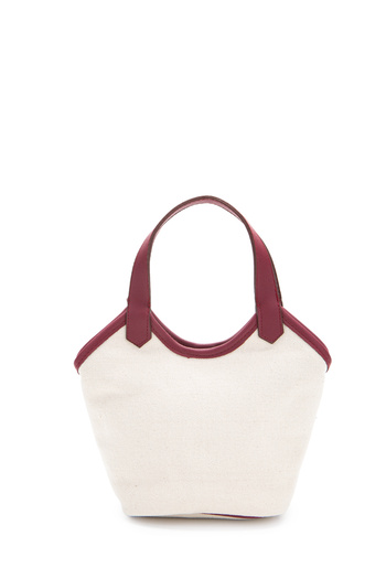 minebag Linen Leather Detailed Women's Cross Bucket Bag Ryan Burgundy