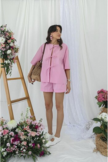 Havoş Pink Masai Tie-Up Shirt Shorts Set