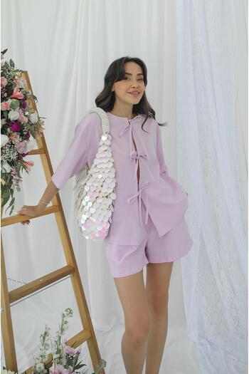 Havoş Lilac Masai Tie-Up Shirt Shorts Set