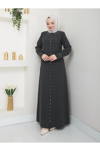 SG SARİALGİYİM Sarial Clothing New Season Full Length Zippered Honeycomb Fabric Summer Abaya Ferace with Embroidery Detail