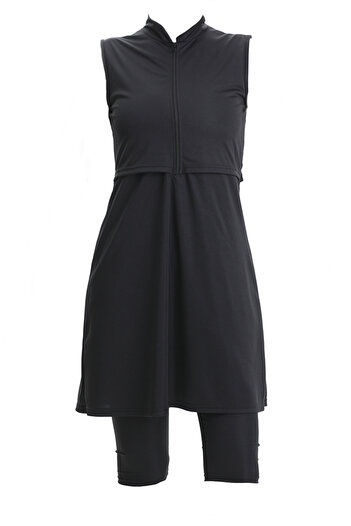 sefamerve Zippered sleeveless pool swimsuit 2509-01 black
