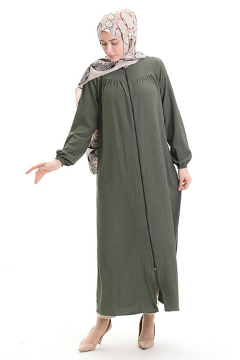 sefamerve Zippered Ferace with Elastic Handle 5055-06 Khaki