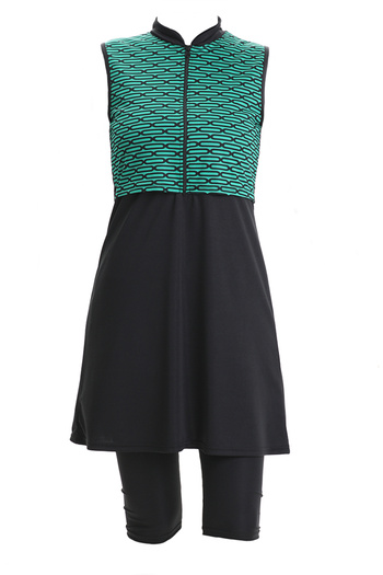 sefamerve Patterned Sleeveless Pool Swimsuit 2511-02 Emerald Green Black