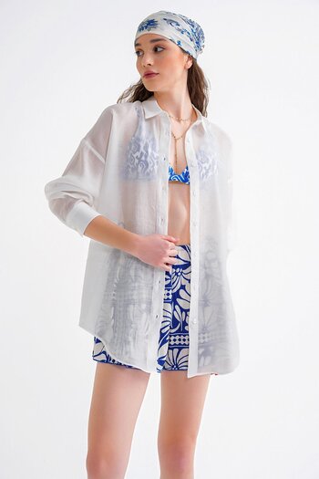 Mixray 4667 Γυναικείο Slim Oversize Modal πουκάμισο Λευκό