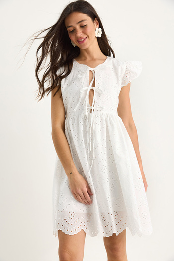 Bianco Lucci Women's Bow Detailed Scalloped Lined Mini Dress 5237 60281056