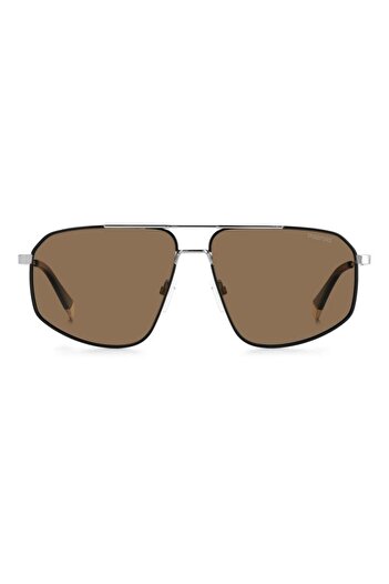 Polaroid , Polarized Aviator Sunglasses with Metal Frame, Black, Silver, 59-13-145