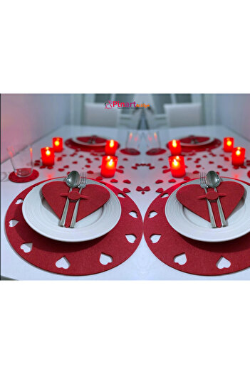 Pinartatolye 2-Person Heart Placemat for Your Special Occasions - American Service (6 Pieces) Set Pinartatölye