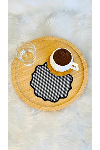 Mora Tekstil Gingham Fabric Presentation Napkin, Cocktail Napkin, Coffee Side Presentation Holder, Embroidered Presentation Napkin Set of 6