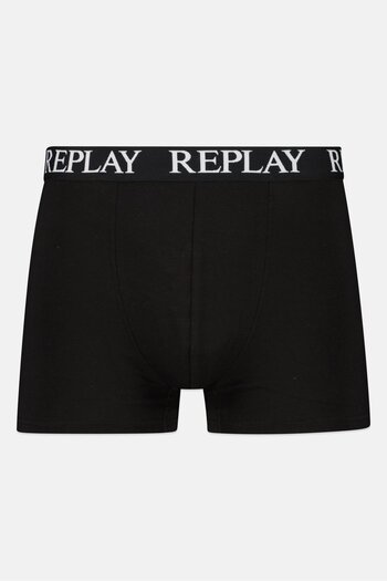 Replay Men 2 Pack Brand Logo Boxer Brief, Black