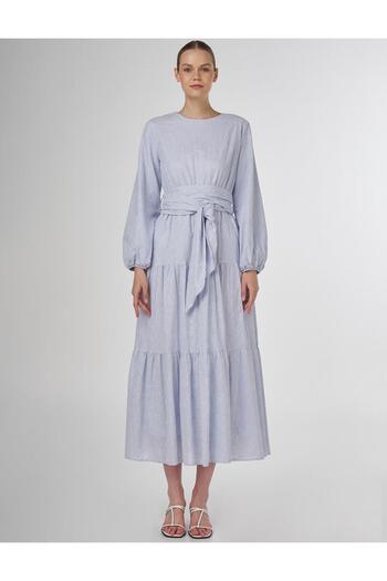 Kayra 100% Cotton Floral Patterned Dress Blue