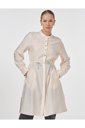Kayra Lace-Up Viscose Tunic Ecru