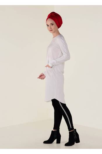 Alvina Suni Leather Detailed Knitting Tunic 4588