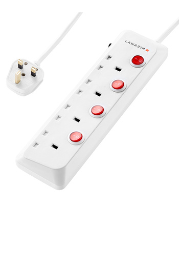 Lawazim 4-Way Heavy-Duty Extension Cord - 2990W with 3M Cable and Individual On/Off Buttons