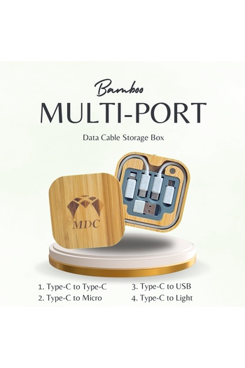 MDC Bamboo Charging Multi - Data Cable Storage Box 60w Fast Charging For Smartphones And Tablets