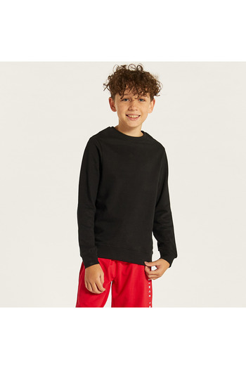 Juniors Solid Sweatshirt with Round Neck and Long Sleeves
