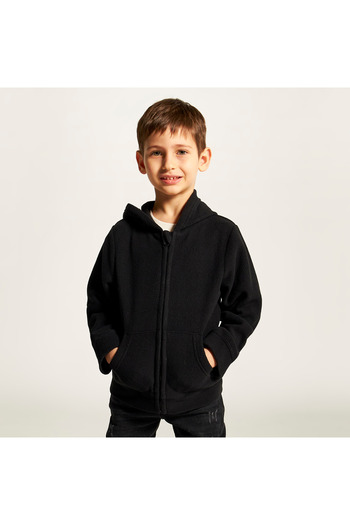 Juniors Solid Zippered Jacket with Long Sleeves and Hood