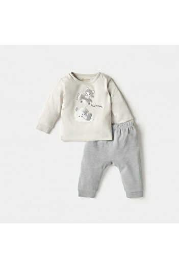 giggles Applique Detail Long Sleeves T-shirt and Pyjama Set