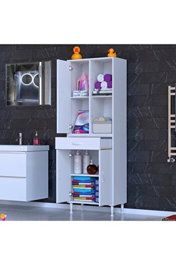 Modilayn CEVHER MUTFAK 3 Kapaklı Tek Çekmeceli Çok Amaçlı Mutfak Dolabı Beyaz