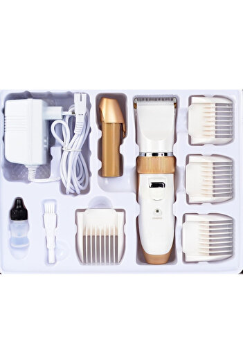MACVI Macvi® Hair Clipper Set, battery-operated, detachable sizes 3/6/9/12mm, white, stainless steel blades