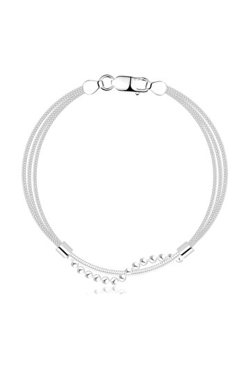 Sterling Silver Brățară triplă din argint 925 - mărgele împletite și lanț rotund