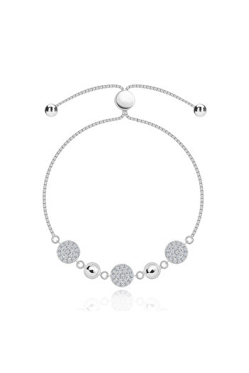 Sterling Silver Brățară din argint 925 - discuri cu zirconii, semisfere, reglabilă