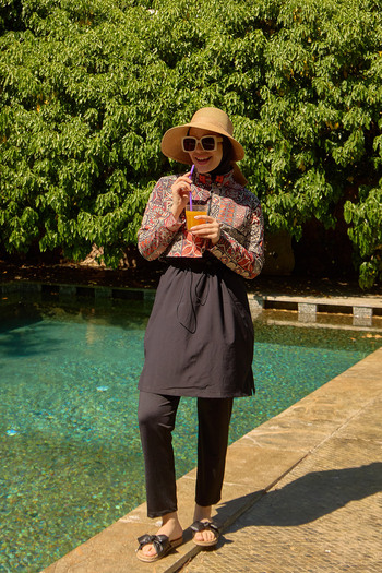Starinci Mayo Black Inca Patterns with Hijab Swimsuit Cover