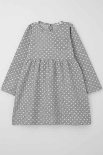 Breeze Girl's Long Sleeve Dress Polka Dot Patterned Age 4-8, Light Gray Melange