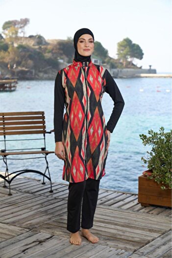 Estiva Digital Printed Zippered Full Covered Hijab Swimsuit
