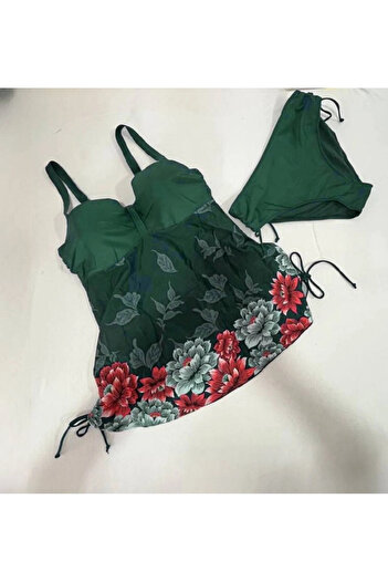 hazelin Women Emerald Green Floral Patterned Dress Model Slipli Tankini Hzl24S-Lc4009