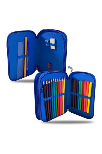 OEM Dual Compartment Pencil Case Blue Red Super Mario 12.5x4x19.5cm