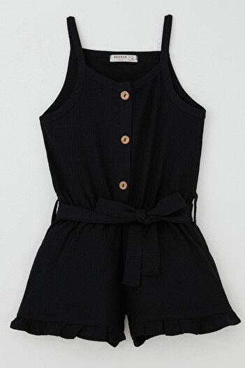 Breeze Girl's Jumpsuit with Shorts Buttoned Belted Waist 4-9 Years, Black