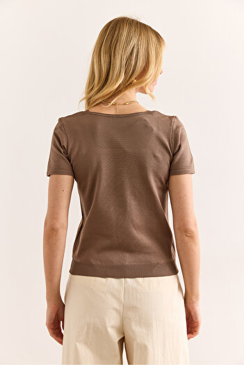 Olalook Women's Mink Square Neck Short Sleeve Basic Knitwear Blouse Blz-19002983