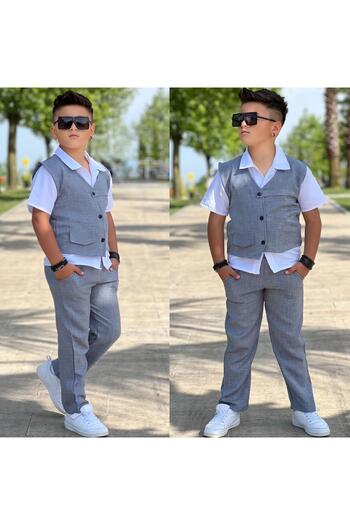KOKOŞ BEBEK Linen Suit with Holiday Vest |   Between 4/8 Years