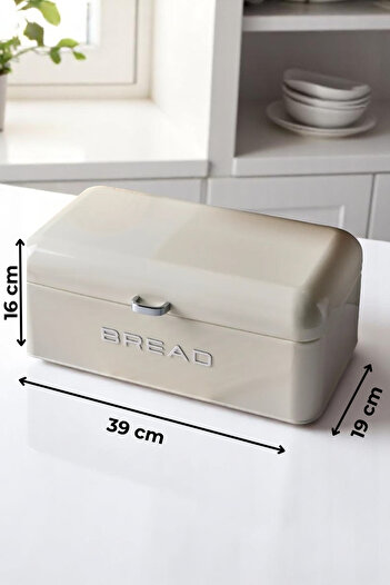 Sevinse Home Cream Metal Ekmek Kutusu ve Üçlü Çay Kahve Şeker Saklama Kabı