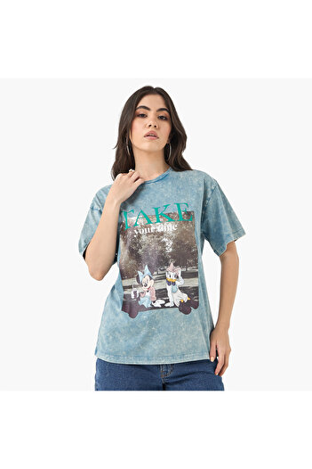 SP Characters Minnie Mouse and Daisy Duck Print T-shirt with Crew Neck