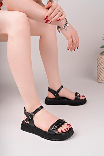 Aymood Chain Buckle Sandals Black Skin