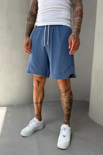 MADZEYMODA Cotton Men's Woven Elastic Waist Blue Capri Shorts Ke-7005