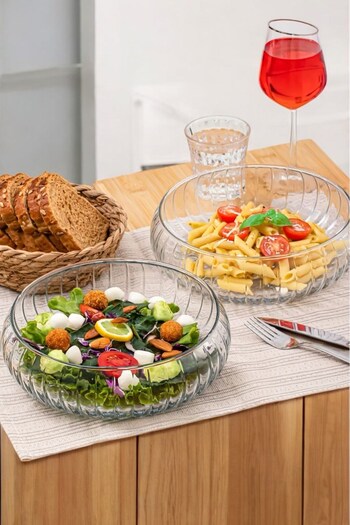 Qerhome Lattice Handmade Large Size Glass Salad Fruit Cookie Pasta Presentation Bowl Transparent 23 cm